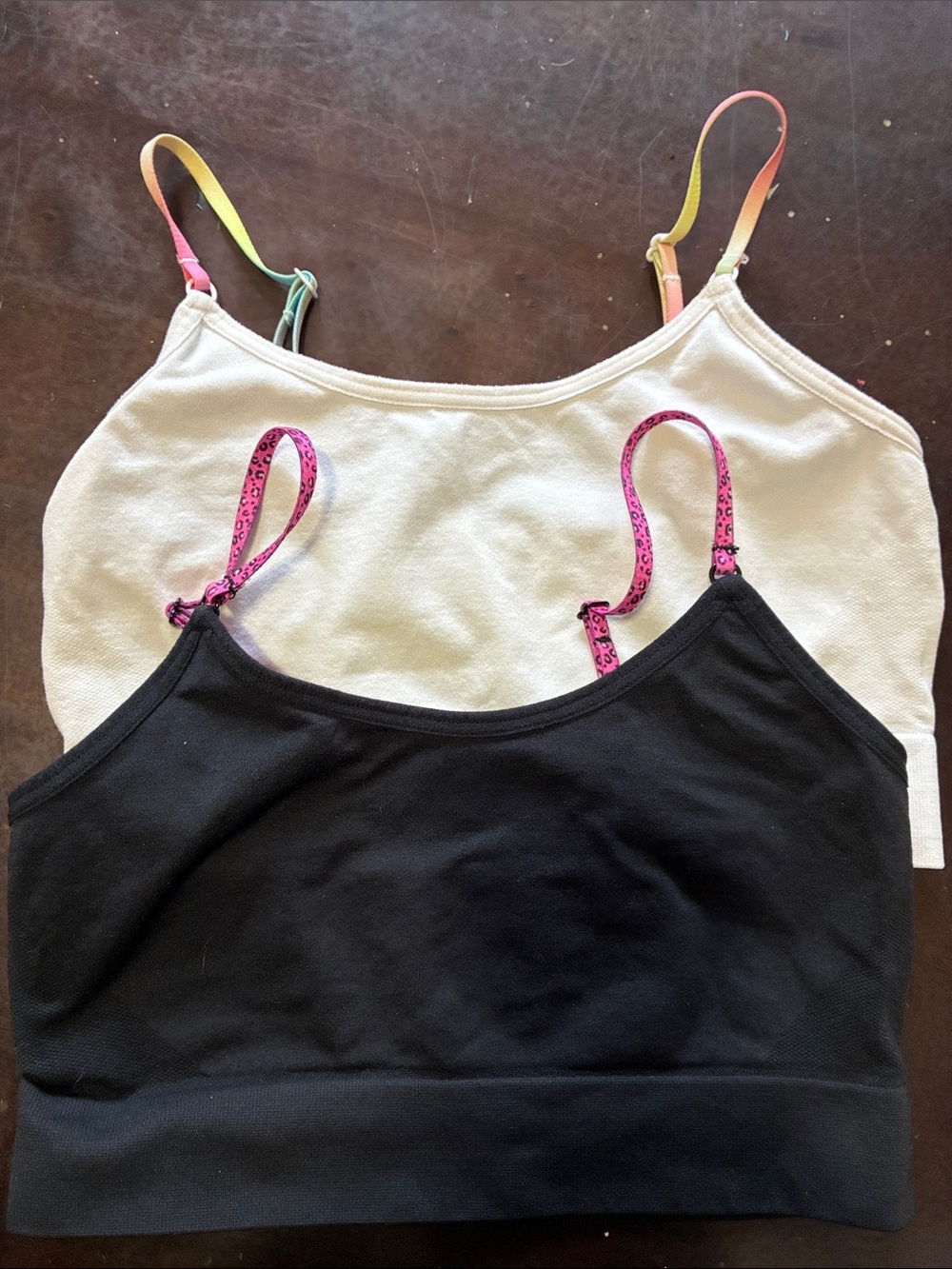Cat & Jack Black and Cream Bralette Tank Tops with Pink and Rainbow Straps